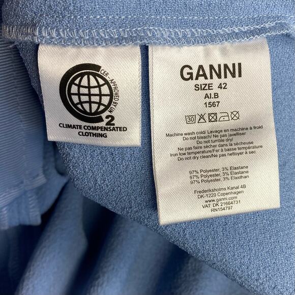 Ganni Crepe Balloon Sleeve Top in Forever Blue, Size 10 - Picture 11 of 13